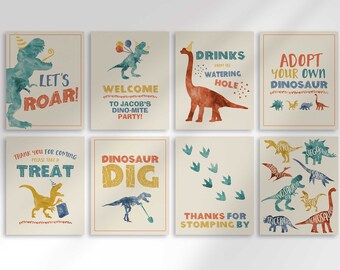 Editable Dinosaur Party Signs, Jurassic Printable Sign (Digital Download)