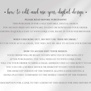 Text instructions explaining how to edit and use the digital design on Corjl.