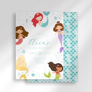 Rainbow Mermaid Birthday Invitation, Under the Sea Shellabration Party Invite