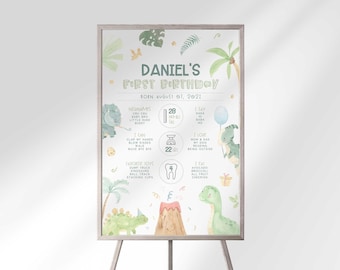 Doodle Dino ersten Geburtstag Meilensteintafel, Jurassic Dinosaurier druckbare Diagramm (digitaler Download)