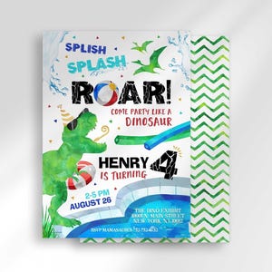 Dinosaur Pool Party Birthday Invitation, Editable Boy Jurassic Invite (Digital Download)