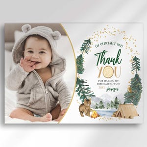 Camper First Birthday Thank You Card: Editable Photo (Digital Download)