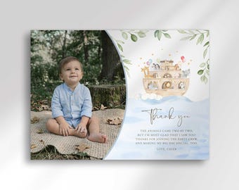 Noah's Ark Thank You Card with Animals for Baptism or Birthday (Digital Download)