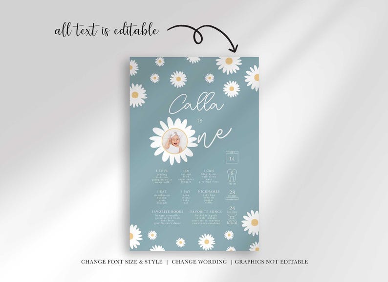 Editability disclaimer graphic reading "all text is editable," noting font size and style can be changed and wording can be changed, but graphics are not editable.