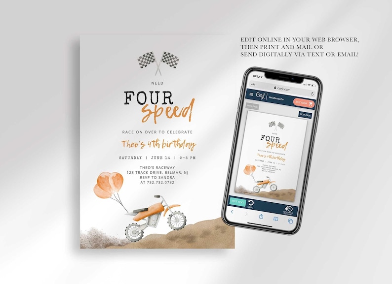 digital dirt bike birthday invitation