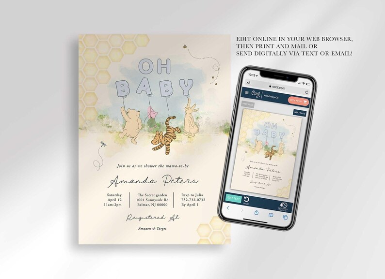 digital Winnie the Pooh invite