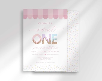 Sweet One Ice Cream 1st Birthday Invitation, Sprinkle Drip Parlor Party