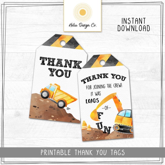Construction Birthday Thank You Gift Tags | Thank You Tags | Dump Everything | Loads of Fun | Instant Download | Printable DIY Il_570xn