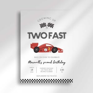 Two Fast Race Car Birthday Invitation