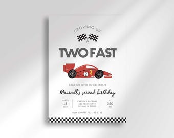 Editable Two Fast Race Car Birthday Invitation