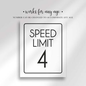 An unframed white rectangular sign shows the text SPEED LIMIT 4 in black capital letters and numbers.