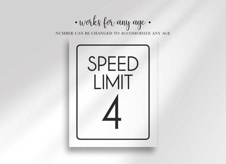 An unframed white rectangular sign shows the text SPEED LIMIT 4 in black capital letters and numbers.