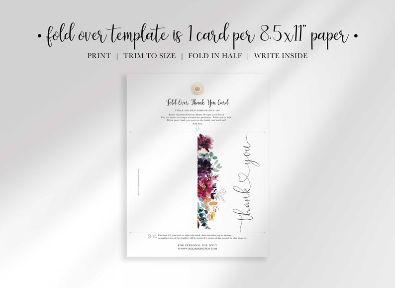 Purple Floral Thank You Card | Instant Digital Download - Etsy
