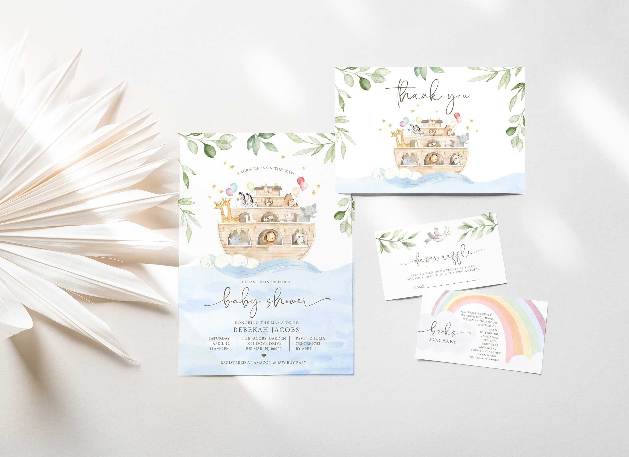 Noah's Ark Baby Shower Invite, Adventure Theme Coed, Diaper Raffle Ticket, Books for Baby, Thank You Card, Invitation Set, Instant Download