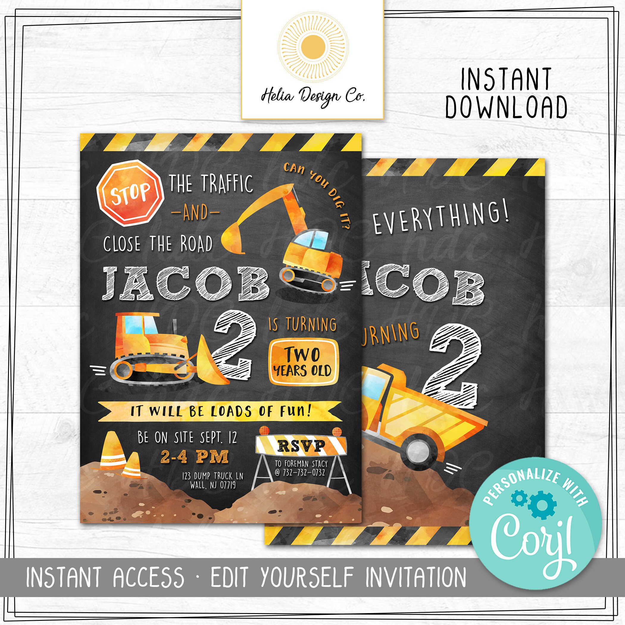Editable Construction Birthday Invitation | Truck Invitation | Digita…