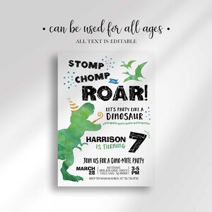 Editable Dinosaur Birthday Invitation Any Age Instant Digital Download Printable Invitation Add Up to 2 Names image 5