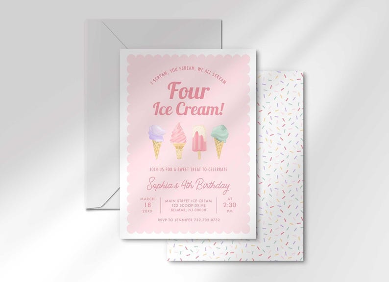 I scream four ice cream invitation