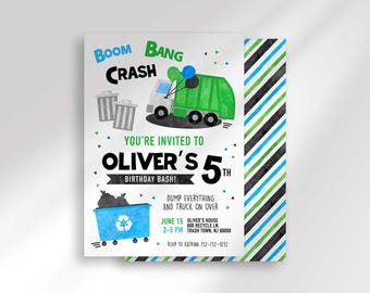 Editable Garbage Truck Birthday Invitation
