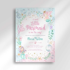 a little mermaid is on the way baby shower invitation