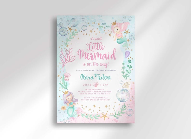 a little mermaid is on the way baby shower invitation