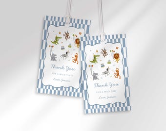 Editable Party Animals Favor Tag, Jungle Safari Party Birthday Thank You Label