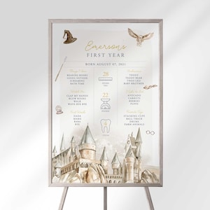 Wizard 1st Birthday Milestone Chart Editable Template Digital Download First Party Decoration