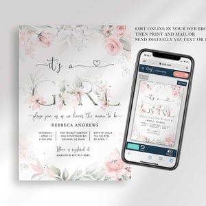 digital girl baby shower invitation