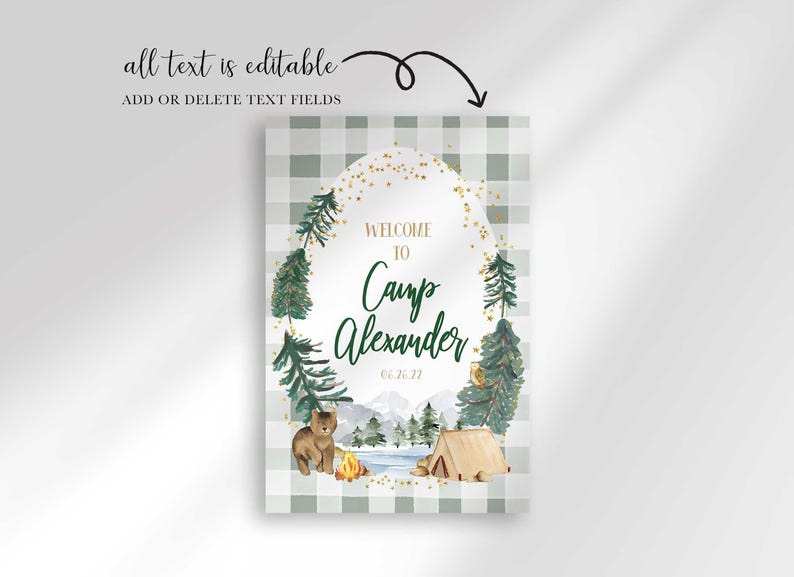 Camper First Birthday Welcome Sign: Editable Camp Theme (Digital Download) image 3