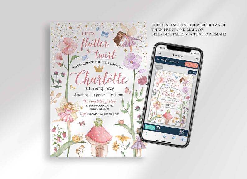 digital fairy birthday invite