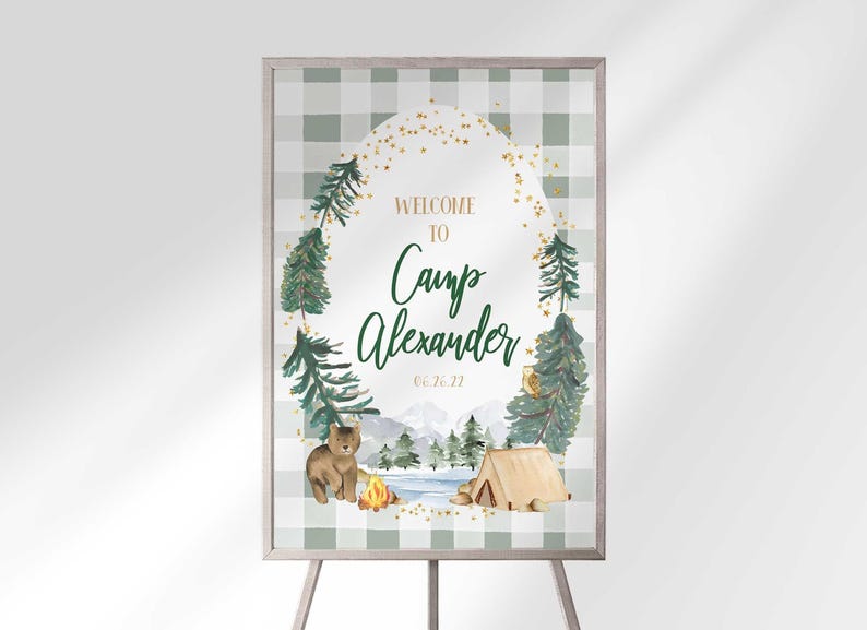 Camper First Birthday Welcome Sign: Editable Camp Theme (Digital Download) image 1