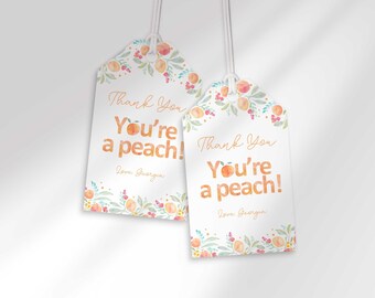 Peach Birthday Party Favor Tags Printable Thank You Template Digital Download Sweet Milestone Celebration