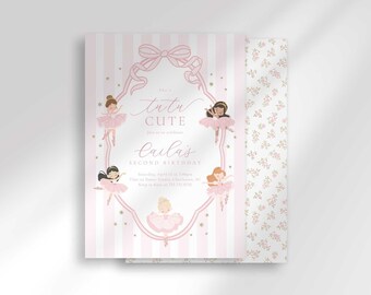 Tutu Cute Ballerina Birthday Invitation Template, Whimsical Ballet Party Invite (Digital Download)