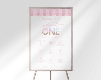 Ice Cream First Birthday Milestone Board, Sprinkles 1st Year Stat Chart (Digital Download)