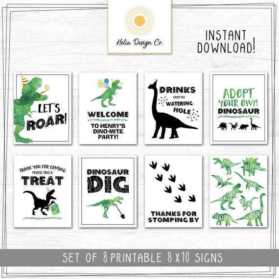 Instant Download Dinosaur Set Of 8 Party Signs Adopt A Dinosaur 
