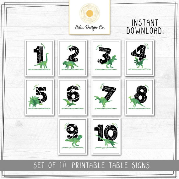 Instant Download Dinosaur Set of 10 Table Number Signs | Print Yourself | 8x10 Il_570xn