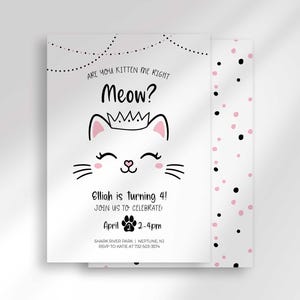 Adorable Kitten-Themed Birthday Invitation | Instant Download for Girls' Cat Party | Digital Meow Invite
