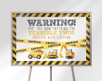 Bauwagen 2 Geburtstag Willkommen Schild Terrible Twos Ahead (Digitaler Download)