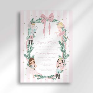 Little Sugar Plum on the Way Nutcracker Baby Shower Invitation Pink Bow Winter (Digital Download)