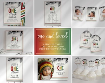 Editable One and Loved First Birthday Bundle for Digital Download | Edit & Print Yourself | One and Loved Invitation