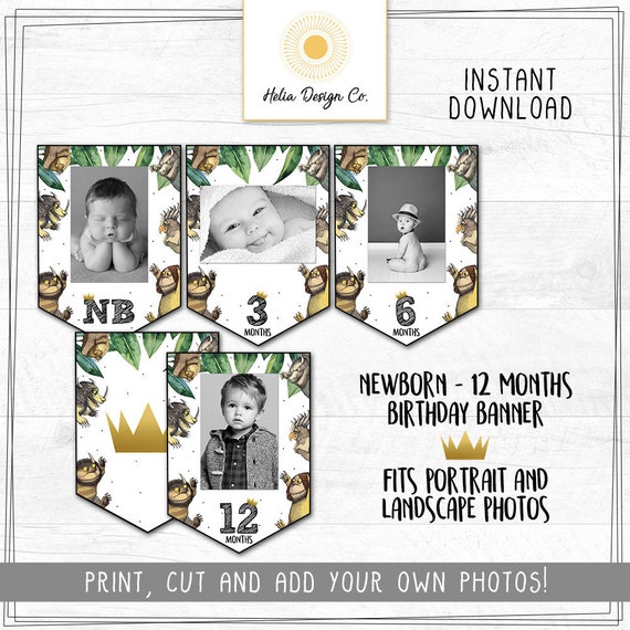NEW! Where The Wild Things Are Birthday Banner | One Wild Year | Newborn to 12 Months | Instant Digital Download | Printable Months Banner Il_570xn
