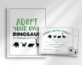 Dinosaur Birthday Party Sign Adoption Certificate, Jurassic Printable (Digital Download)