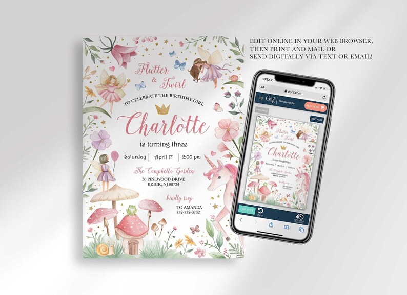digital fairy birthday invitation
