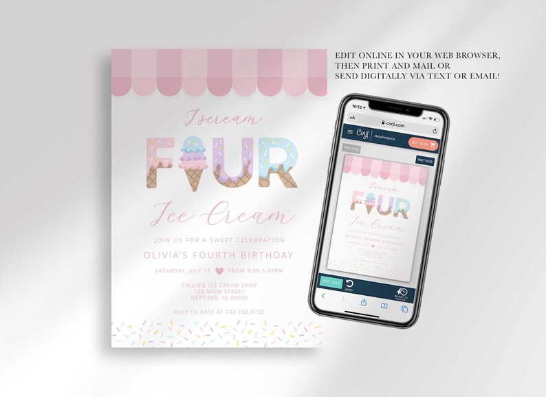 digital ice cream birthday invitation