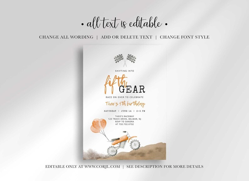 editable dirt bike birthday invitation