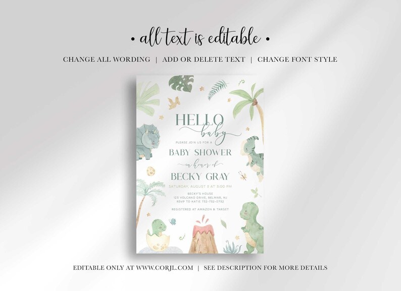 Baby dino hatching soon baby shower invitation