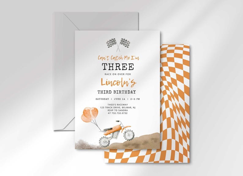 cant catch im three birthday invitation