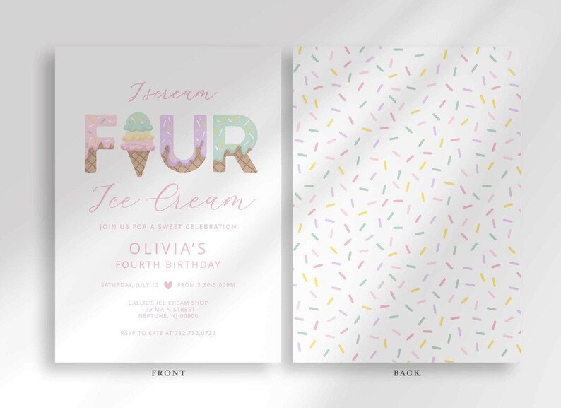 Fourth birthday ice cream invitation