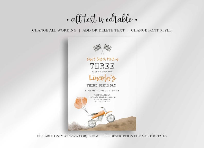 editable dirt bike birthday invitation