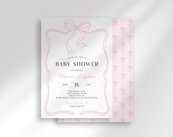Pink Bow Baby Shower Invitation, Elegant Feminine Design