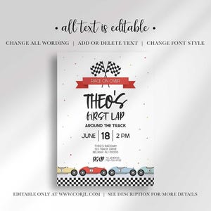 editable race car birthday invitation